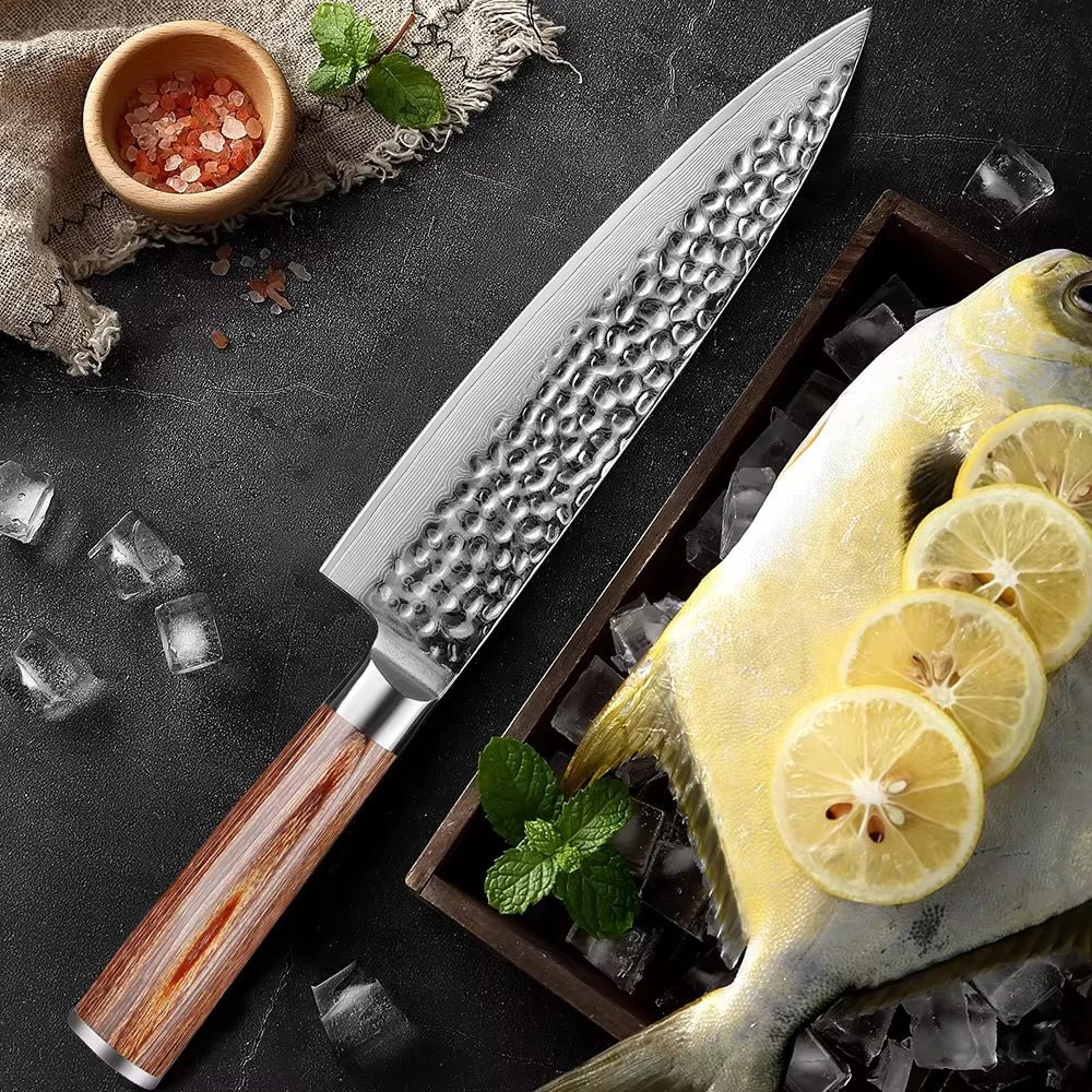 Couteau de chef damas – bois doré