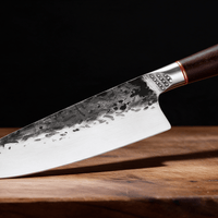 Couteau de Chef Japonais Acier Trempé Haute Teneur Carbone 20 cm – Manche Frêne & Bagues Laiton - Damasaki