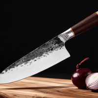 Couteau de Chef Japonais Acier Trempé Haute Teneur Carbone 20 cm – Manche Frêne & Bagues Laiton - Damasaki
