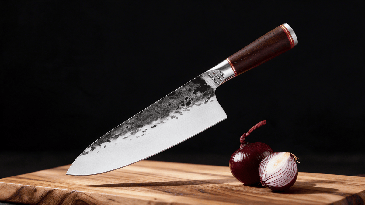 Couteau de Chef Japonais Acier Trempé Haute Teneur Carbone 20 cm – Manche Frêne & Bagues Laiton - Damasaki