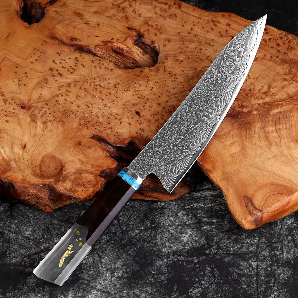 Couteau de chef damas 20,3 cm – résine et bois stabilisé octogonal