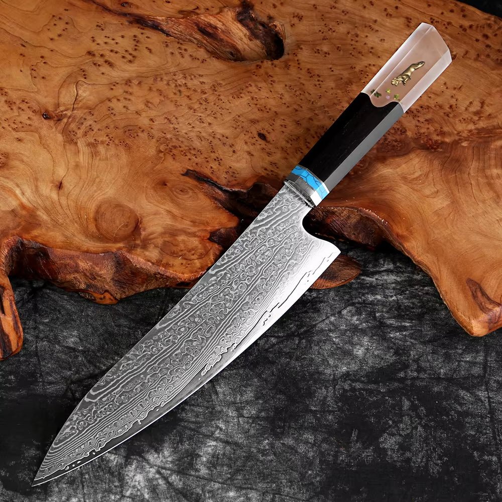 Couteau de chef damas 20,3 cm – résine et bois stabilisé octogonal