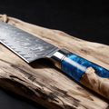 Couteau de Chef Japonais Damas VG10 67 Couches 20 cm – Manche Résine Bleue & Bois Stabilisé - Damasaki