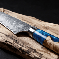 Couteau de Chef Japonais Damas VG10 67 Couches 20 cm – Manche Résine Bleue & Bois Stabilisé - Damasaki