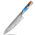 Couteau de chef damas 20,3 cm – résine bleue et bois stabilisé
