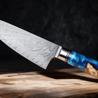 Couteau de Chef Japonais Damas VG10 67 Couches 20 cm – Manche Résine Bleue & Bois Stabilisé - Damasaki
