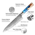 Couteau de chef damas 20,3 cm – résine bleue et bois stabilisé