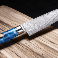 Couteau de Chef Japonais Damas VG10 67 Couches 20 cm – Manche Résine Bleue & Bois Stabilisé - Damasaki
