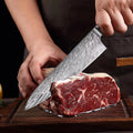 Couteau de chef damas 20,3 cm – résine bleue et bois stabilisé