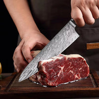 Couteau de chef damas 20,3 cm – résine bleue et bois stabilisé