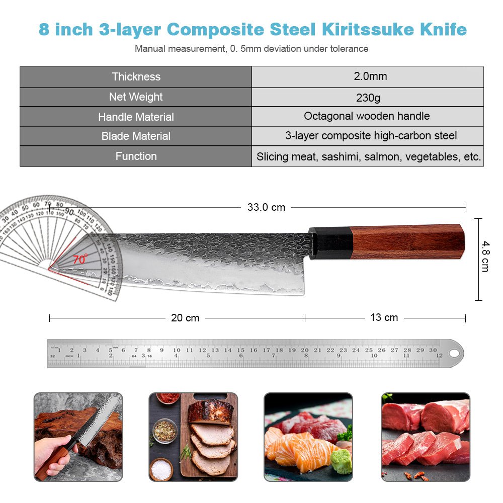 Couteau Kiritsuke en acier composite 20,3 cm – bois octogonal