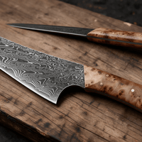 Couteau Kiritsuke Japonais Acier Damas 67 Couches 13 cm – Manche Loupe de Bois - Damasaki