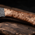 Couteau Kiritsuke Japonais Acier Damas 67 Couches 13 cm – Manche Loupe de Bois - Damasaki