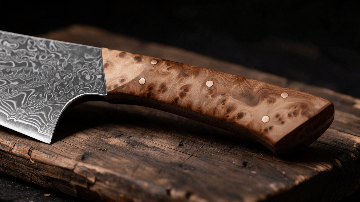 Couteau Kiritsuke Japonais Acier Damas 67 Couches 13 cm – Manche Loupe de Bois - Damasaki