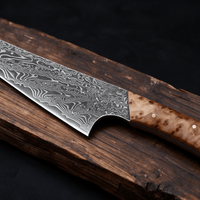 Couteau Kiritsuke Japonais Acier Damas 67 Couches 13 cm – Manche Loupe de Bois - Damasaki