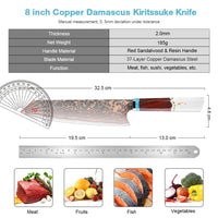 Couteau Kiritsuke damas – bois de santal rouge et résine