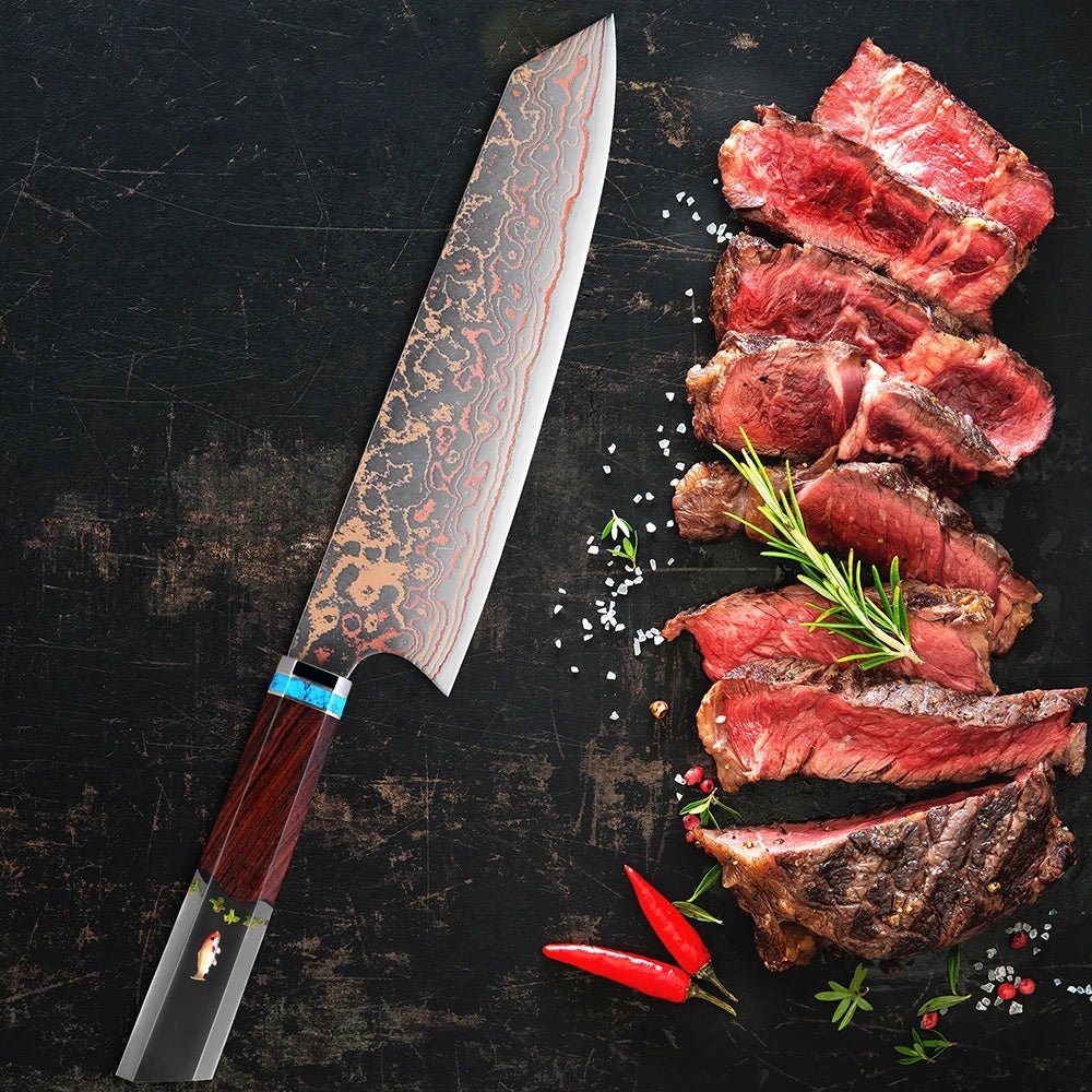 Couteau Kiritsuke damas – bois de santal rouge et résine