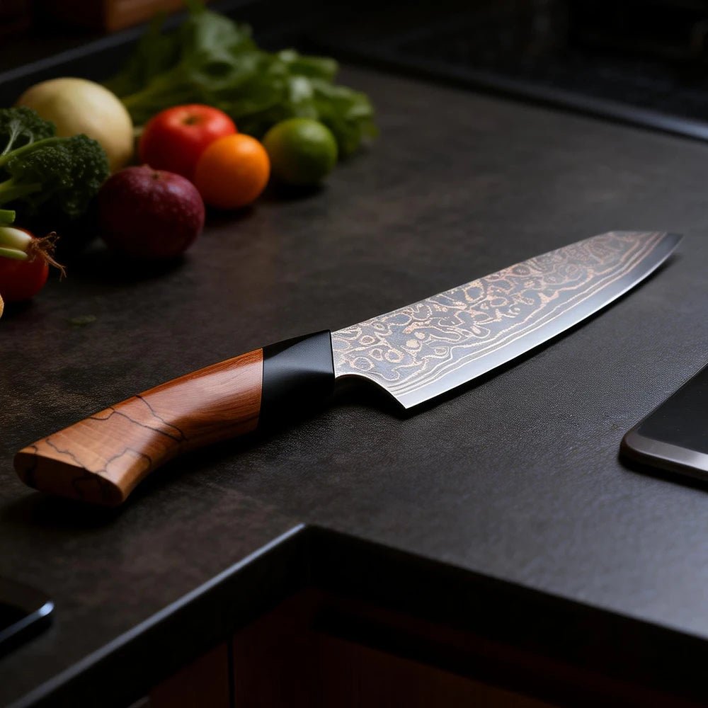 Couteau Kiritsuke damas 20,3 cm – bois massif et G10 noir