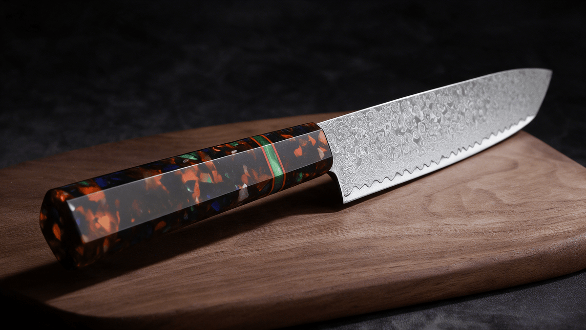 Couteau Kiritsuke Japonais Acier Damas 67 Couches 20 cm – Manche Résine Haute Finition - Damasaki