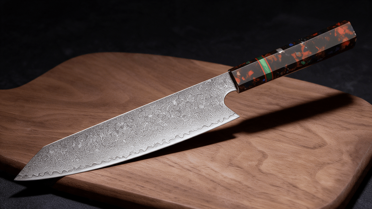 Couteau Kiritsuke Japonais Acier Damas 67 Couches 20 cm – Manche Résine Haute Finition - Damasaki