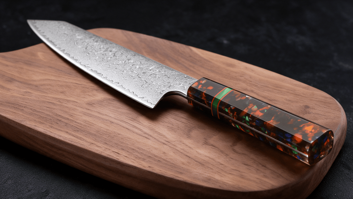 Couteau Kiritsuke Japonais Acier Damas 67 Couches 20 cm – Manche Résine Haute Finition - Damasaki