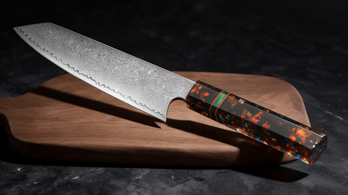 Couteau Kiritsuke Japonais Acier Damas 67 Couches 20 cm – Manche Résine Haute Finition - Damasaki