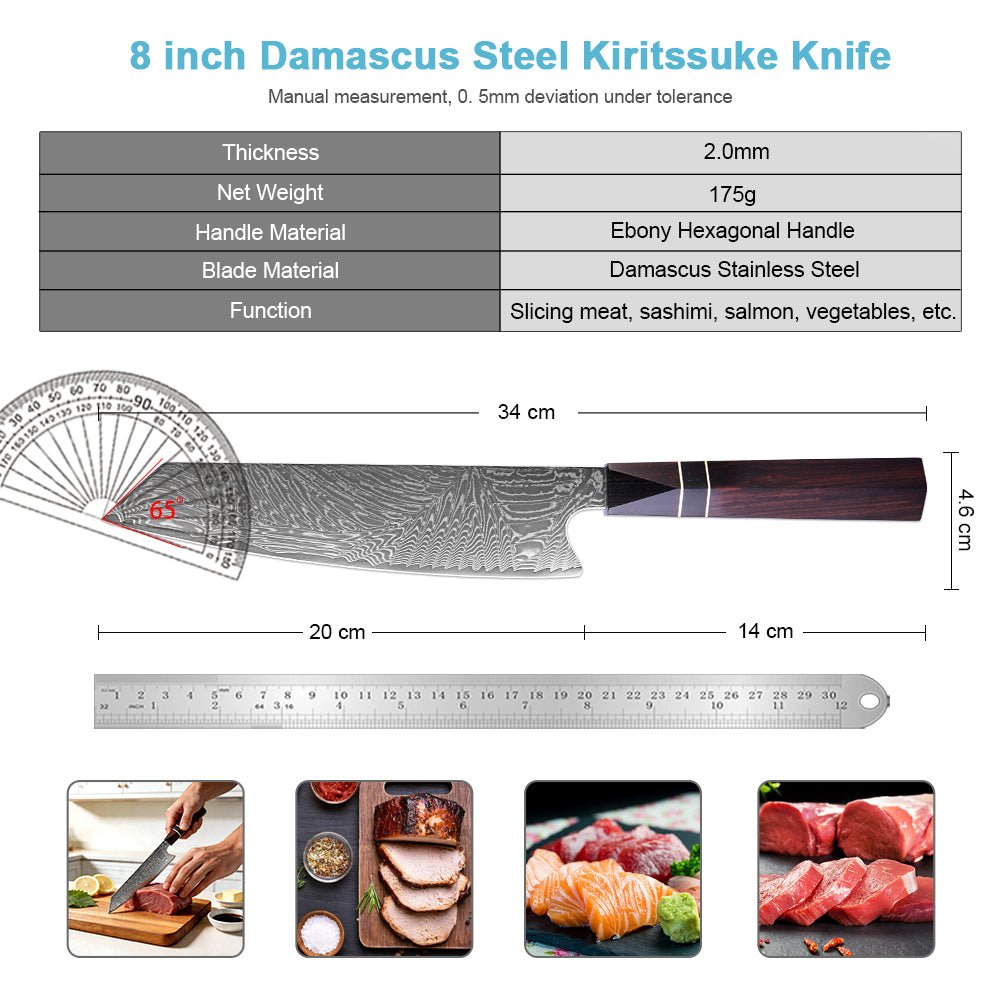 Couteau Kiritsuke damas – ébène hexagonal
