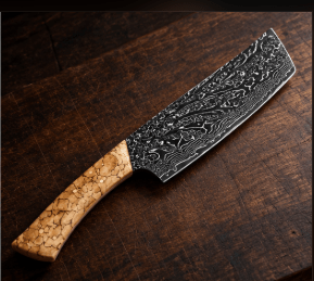Couteau Nakiri Japonais Acier Damas 67 Couches 18 cm – Manche Bois Tressé - Damasaki