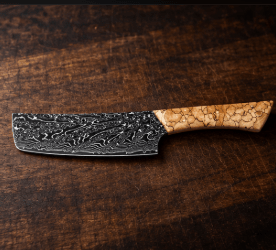 Couteau Nakiri Japonais Acier Damas 67 Couches 18 cm – Manche Bois Tressé - Damasaki