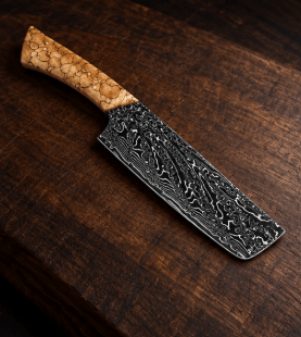 Couteau Nakiri Japonais Acier Damas 67 Couches 18 cm – Manche Bois Tressé - Damasaki