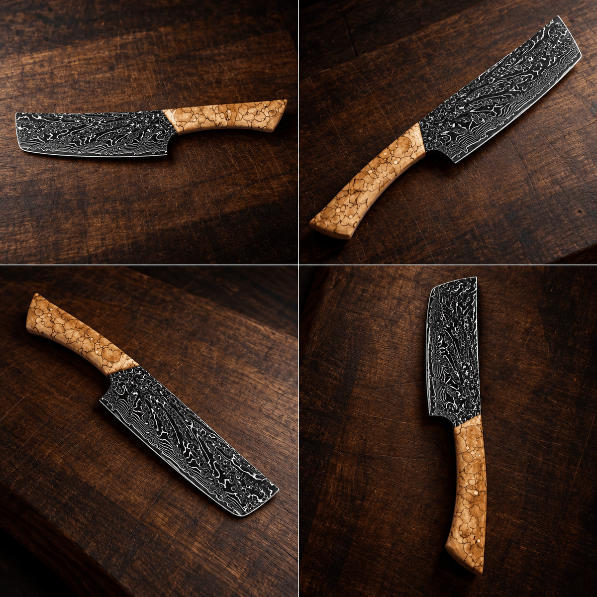 Couteau Nakiri Japonais Acier Damas 67 Couches 18 cm – Manche Bois Tressé - Damasaki