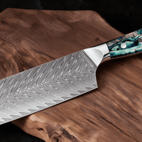 Couteau Nakiri Japonais Acier Damas 67 Couches 18 cm – Manche Nacre d’Ormeau & Résine Bleue - Damasaki