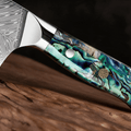 Couteau Nakiri Japonais Acier Damas 67 Couches 18 cm – Manche Nacre d’Ormeau & Résine Bleue - Damasaki