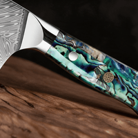 Couteau Nakiri Japonais Acier Damas 67 Couches 18 cm – Manche Nacre d’Ormeau & Résine Bleue - Damasaki