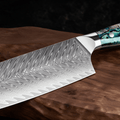Couteau Nakiri Japonais Acier Damas 67 Couches 18 cm – Manche Nacre d’Ormeau & Résine Bleue - Damasaki