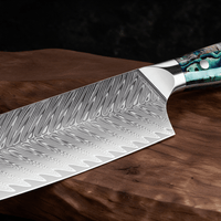 Couteau Nakiri Japonais Acier Damas 67 Couches 18 cm – Manche Nacre d’Ormeau & Résine Bleue - Damasaki