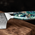 Couteau Nakiri Japonais Acier Damas 67 Couches 18 cm – Manche Nacre d’Ormeau & Résine Bleue - Damasaki