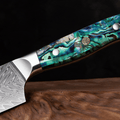 Couteau Nakiri Japonais Acier Damas 67 Couches 18 cm – Manche Nacre d’Ormeau & Résine Bleue - Damasaki