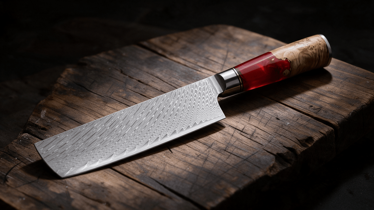 Couteau Nakiri Japonais Acier Damas 67 Couches 18 cm – Manche Résine & Bois Stabilisé - Damasaki