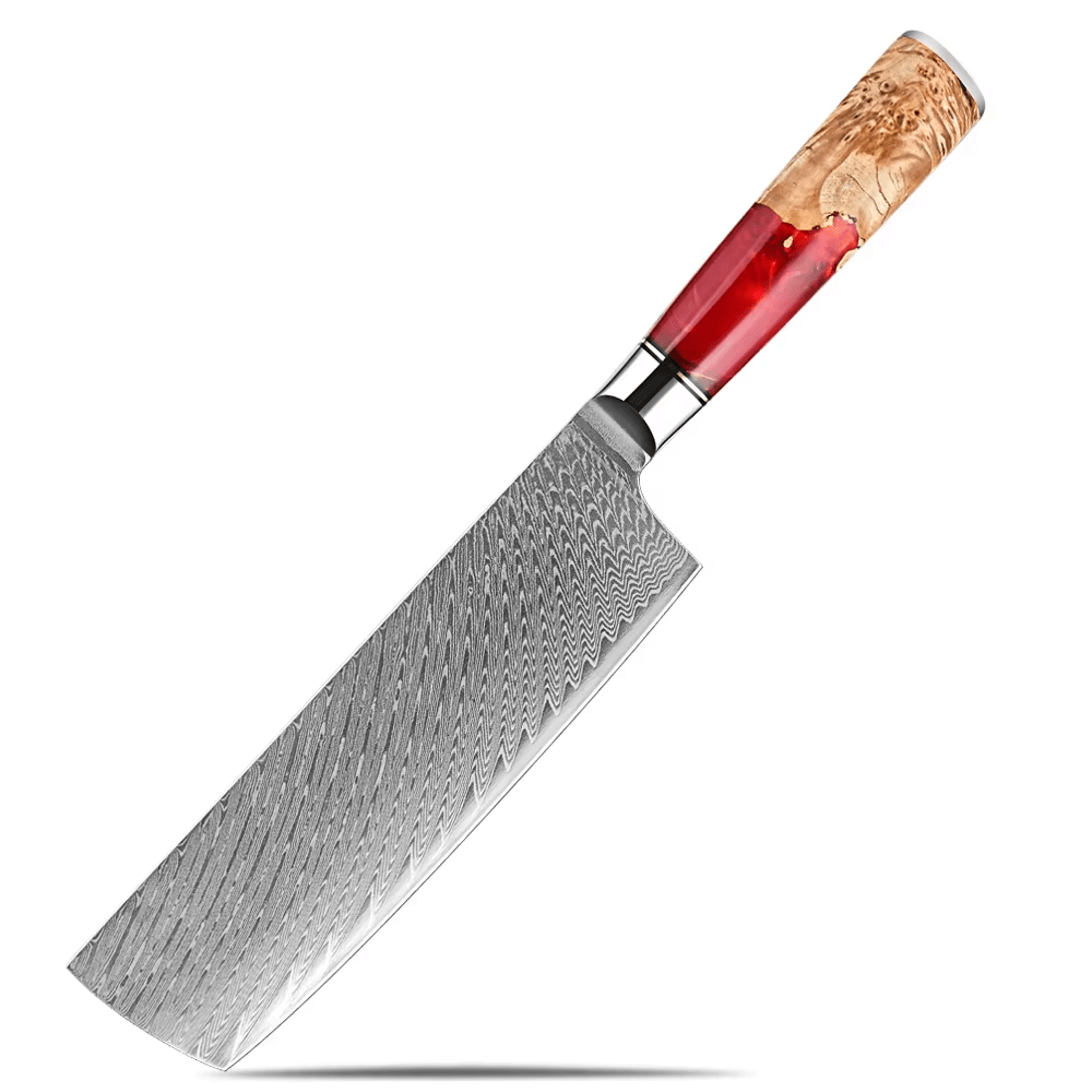 Couteau Nakiri damas – acier inoxydable, résine et bois massif