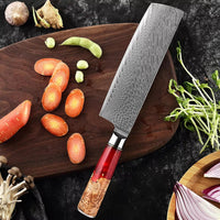 Couteau Nakiri damas – acier inoxydable, résine et bois massif