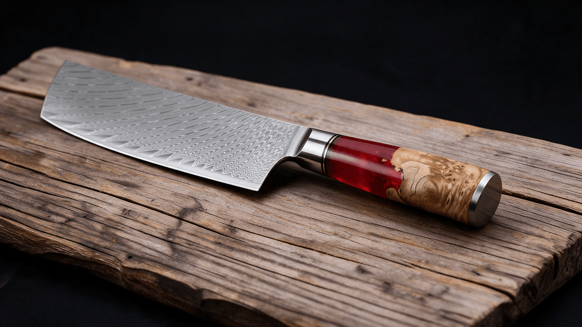 Couteau Nakiri Japonais Acier Damas 67 Couches 18 cm – Manche Résine & Bois Stabilisé - Damasaki