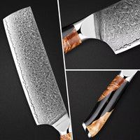 Couteau Nakiri damas 17,8 cm – résine noire et bois stabilisé