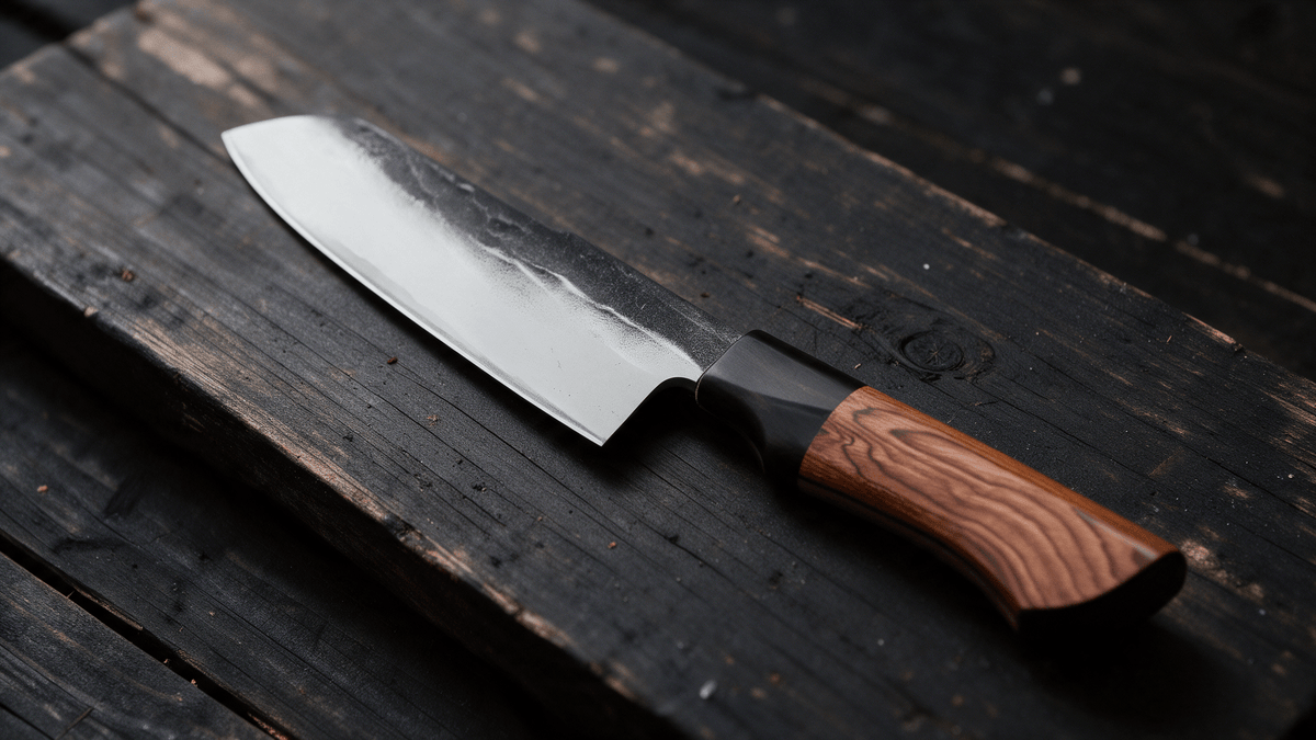 Couteau Santoku Japonais Acier Composite 3 Couches 13 cm – Manche Ébène & Buis - Damasaki