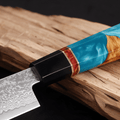 Couteau Santoku Japonais Acier Damas 67 Couches 13 cm – Manche Résine & Bois Stabilisé - Damasaki