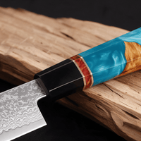 Couteau Santoku Japonais Acier Damas 67 Couches 13 cm – Manche Résine & Bois Stabilisé - Damasaki
