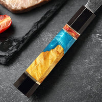Couteau Santoku damas 12,7 cm – corne de buffle noire, résine et bois stabilisé