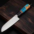 Couteau Santoku Japonais Acier Damas 67 Couches 13 cm – Manche Résine & Bois Stabilisé - Damasaki