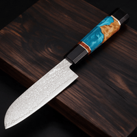Couteau Santoku Japonais Acier Damas 67 Couches 13 cm – Manche Résine & Bois Stabilisé - Damasaki