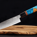 Couteau Santoku Japonais Acier Damas 67 Couches 13 cm – Manche Résine & Bois Stabilisé - Damasaki